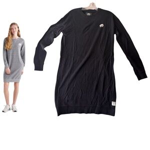 Roots Cotton Long Sleeve Sweat Shirt Crew Dress Lightweight Logo Tunic Black M